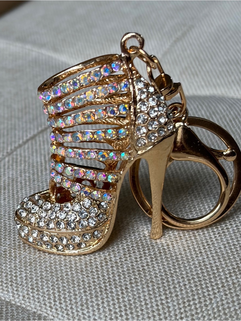 Gold Iridescent Crystal High Heel Keychain Charm - Bling Accent